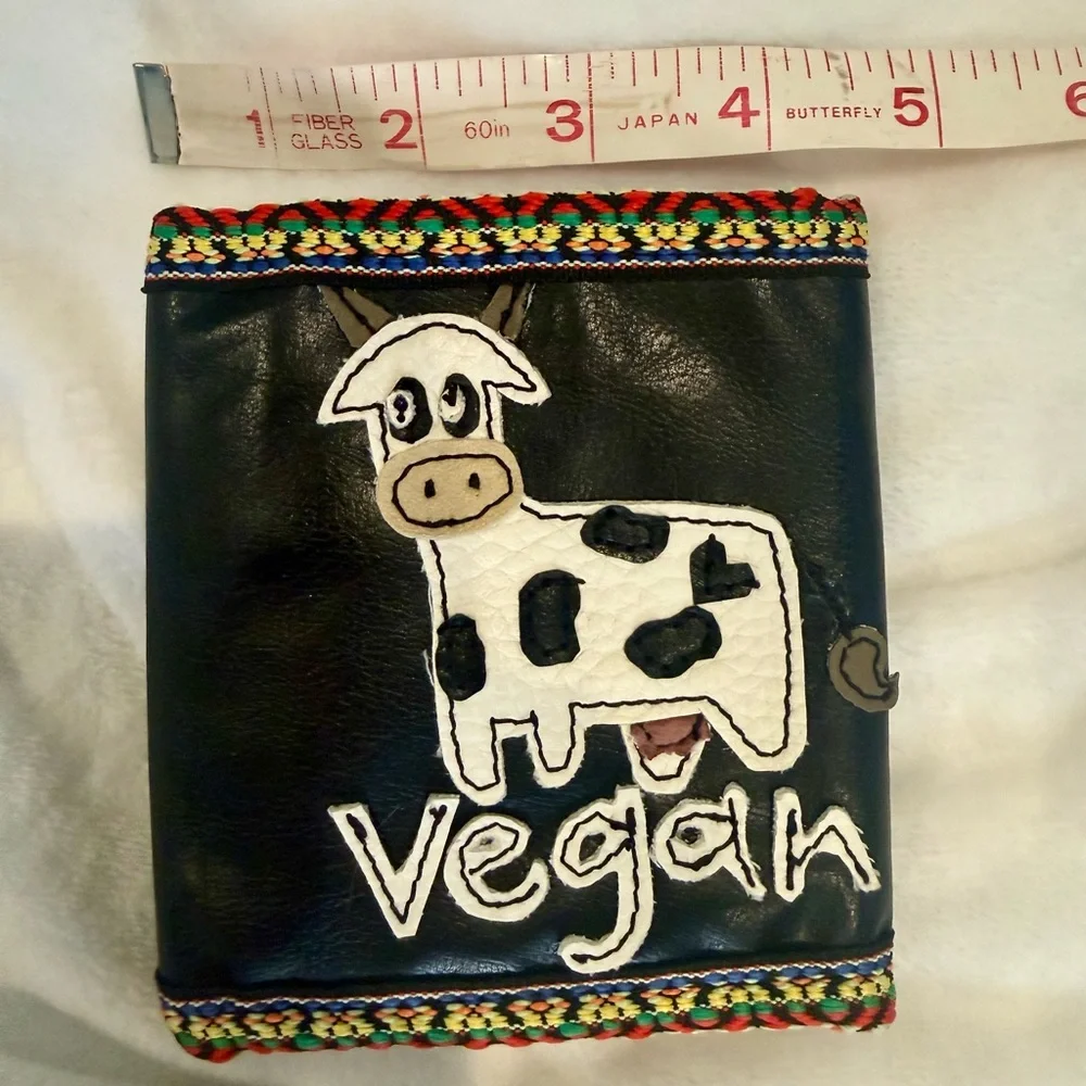 Vegan Cow handcrafted Black Wallet